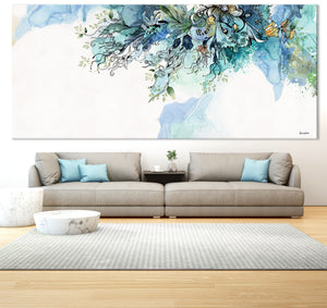 Panoramic Blue Abstract Wall Art, Above Sofa - Liz Kapiloto Art & Design