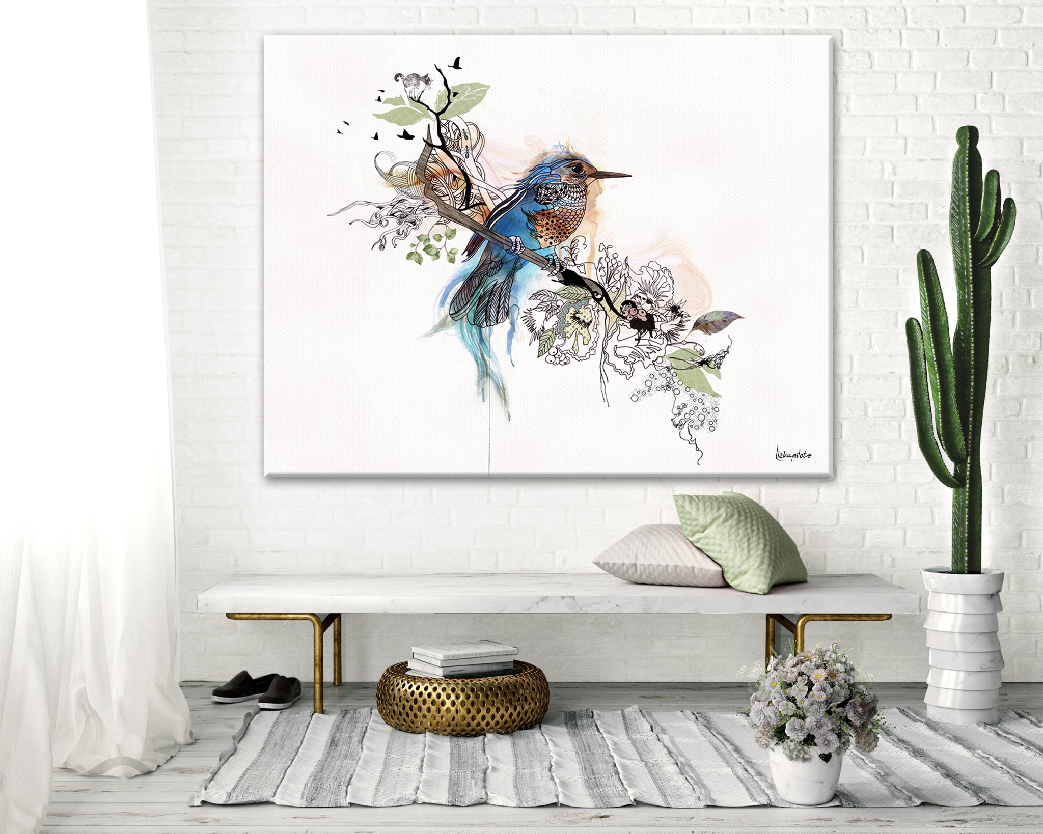 Blue bird watercolor art