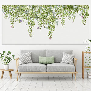 Panoramic Green Leaves Watercolor Painting, above Gray Sofa - Liz Kapiloto Art & Design