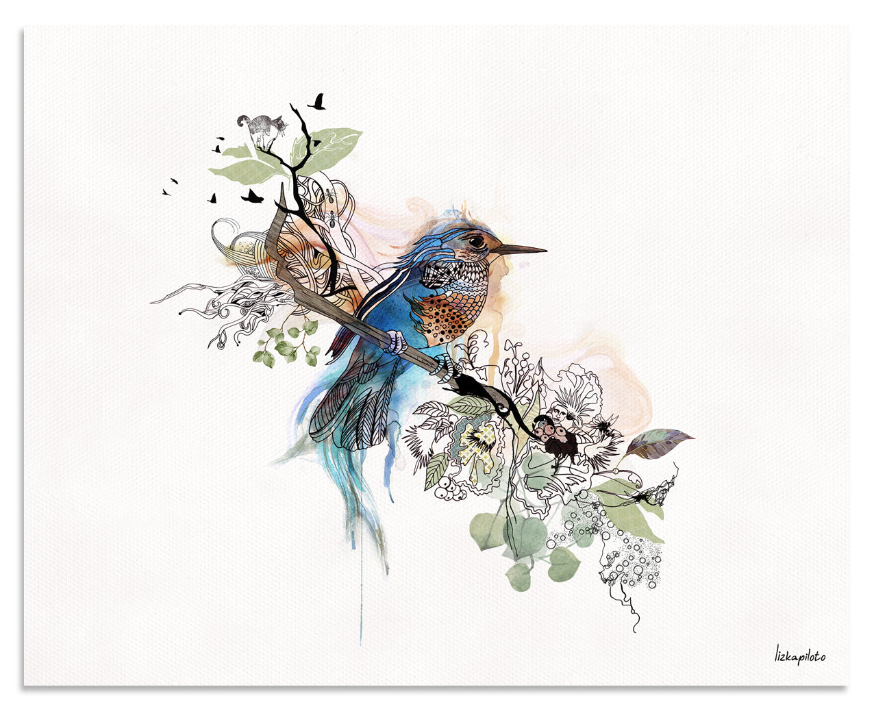 Kingfisher Watercolor Art - Blue, Green, Brown - Liz Kapiloto Art & Design