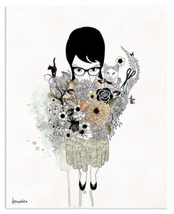Gothic girl illustration of a girl holding a flower bouquet  - Liz Kapiloto Art & Design