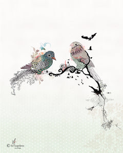 Love Birds Painting of Watercolor and Ink | Liz Kapiloto Art & Design
