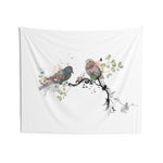 Boho wall tapestry with birds on branch print 
