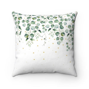 minimalist throw pillow with green leaves design