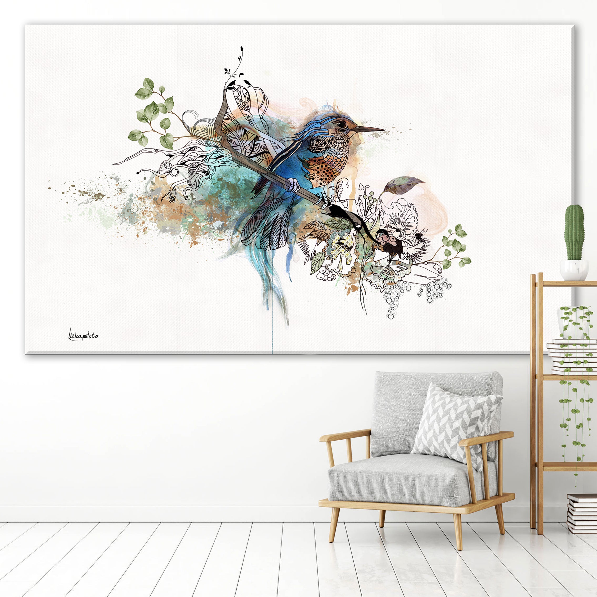 Blue bird - Large Canvas - Liz Kapiloto Art & Design