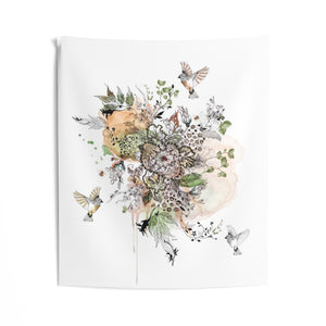 Wall tapestry with flowers and birds