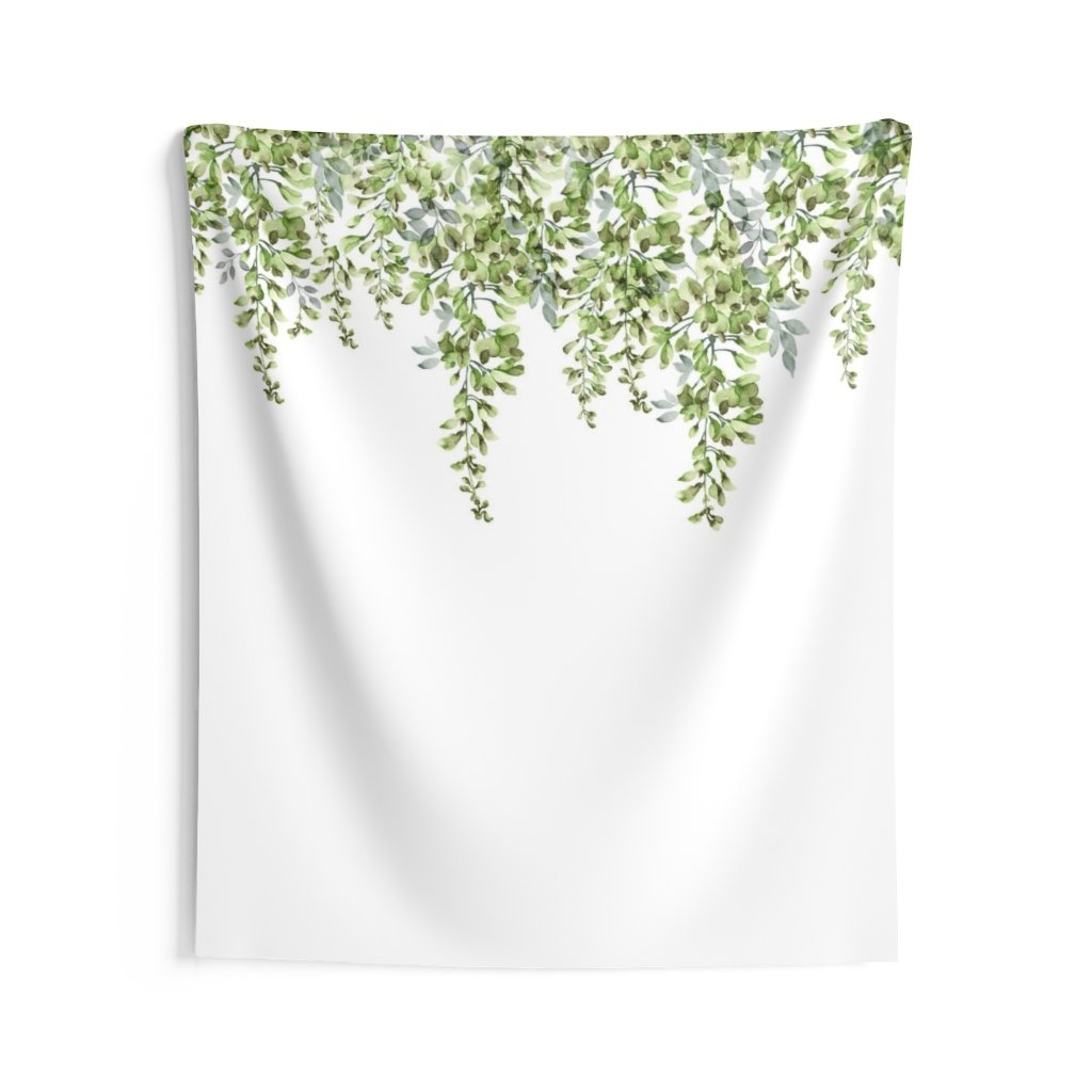 watercolor leaf wall tapestry- green and white - Liz Kapiloto Art & Design