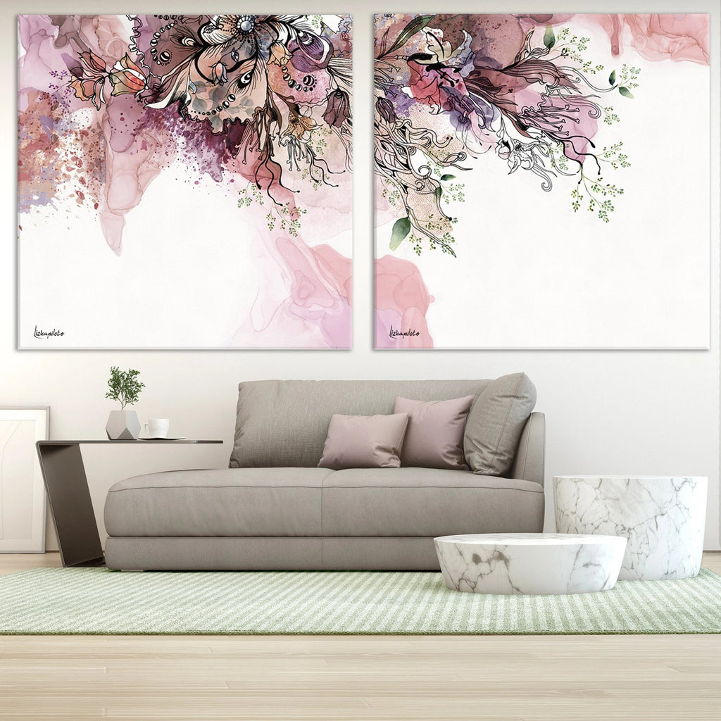 Purple Abstract Paintings in a Modern Living Room