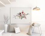 cardinal art with red colors, hanged on the wall