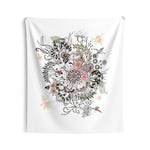Large boho tapestry, with a floral art on a white background
