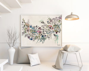 Abstract flowers paintings with fish