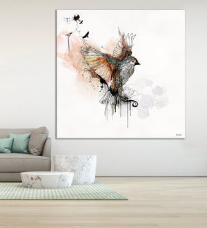 large canvas art of watercolor bird painting on the wall