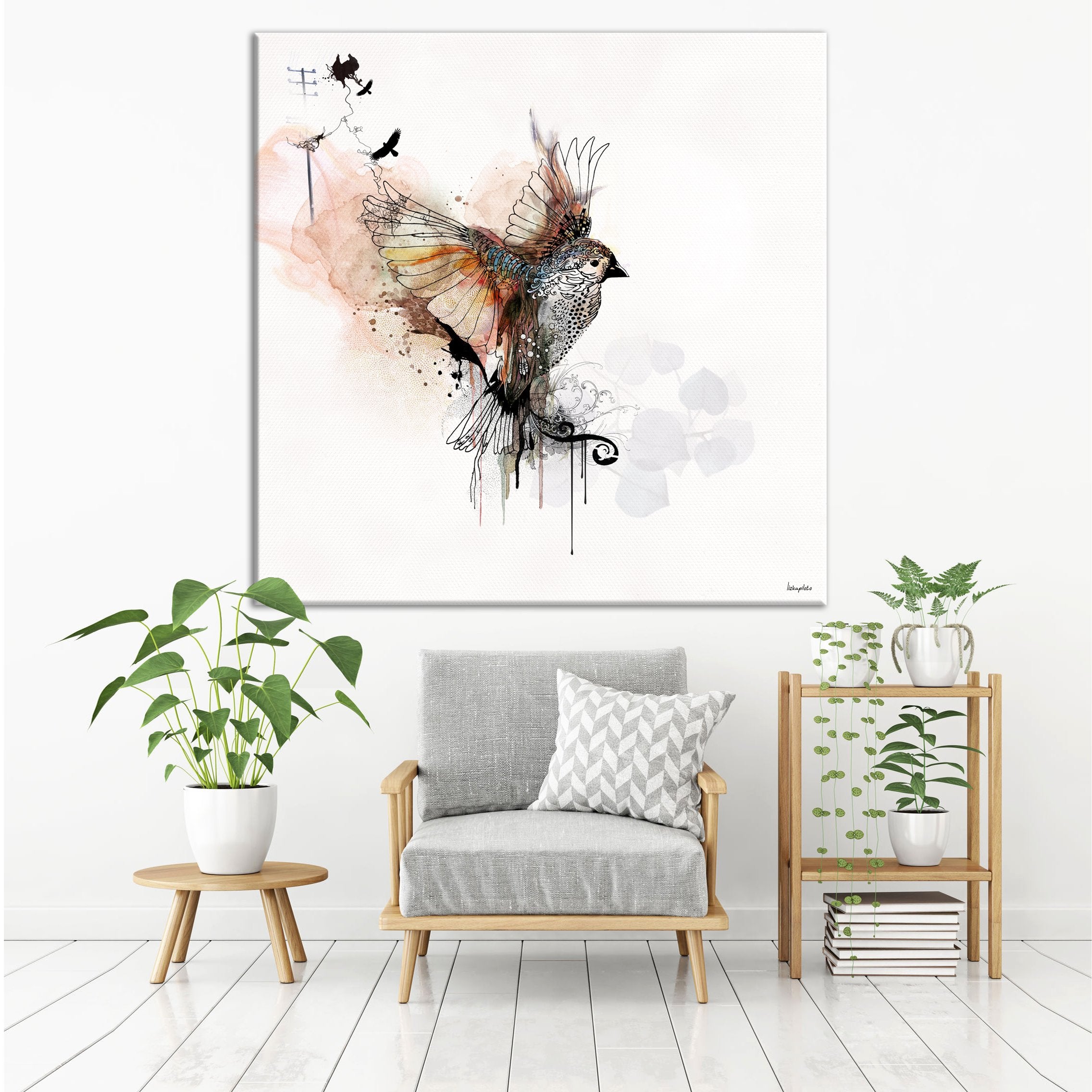 Flying bird watercolor painting