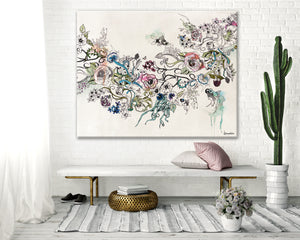floral painting hanged on a white wall