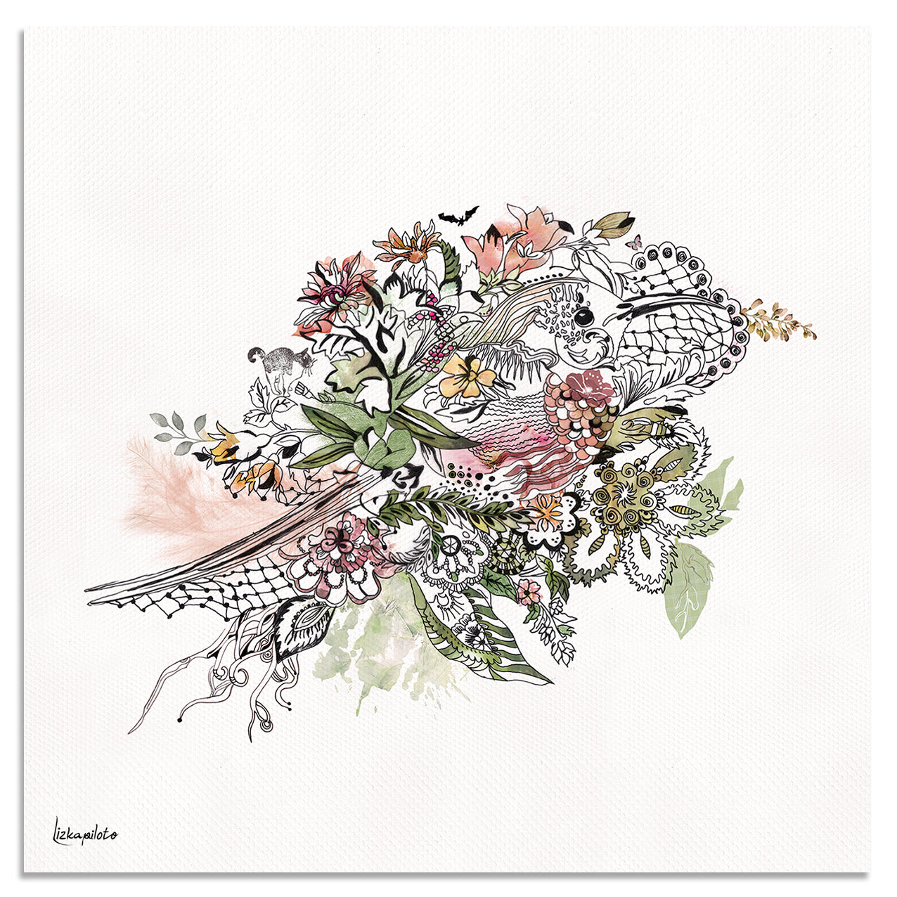 Floral Bird Art - Liz Kapiloto Art & Design